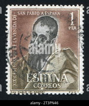 SPANIEN - UM 1963: Briefmarke gedruckt von Spanien, zeigt St. Paul, von El Greco, um 1963 Stockfoto