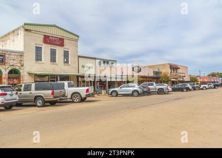 Austin Steam Train Association Hill County Flyer halten in Burnet, Texas - für Mittagessen, Shopping und Unterhaltung. Stockfoto