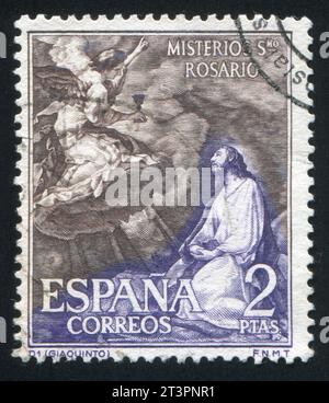 SPANIEN - CA. 1962: Briefmarke gedruckt von Spanien, zeigt Mysterien des Rosenkranzes, ca. 1962 Stockfoto
