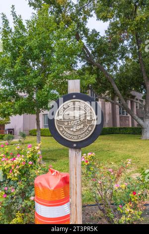 Stadt Burnet Historical District. Austin Steam Train Association Hill County Flyer halten in Burnet, Texas - für Mittagessen, Shopping und Unterhaltung. Stockfoto