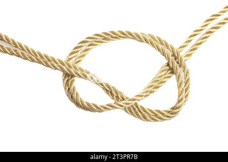 Goldenes Seil isoliert auf weißem Hintergrund. Stockfoto