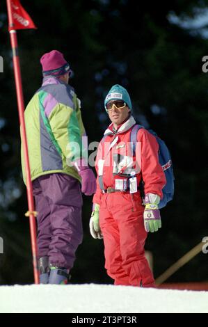 Italien Alta Badia 22.12.1994: Gustav Thoeni, Trainer von Alberto Tomba während des Rennens Stockfoto