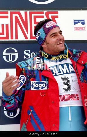 France Tignes 04.12.1994: Alberto Tomba, italienischer Skiläufer, während des WM-Rennens 1994/1995 Stockfoto