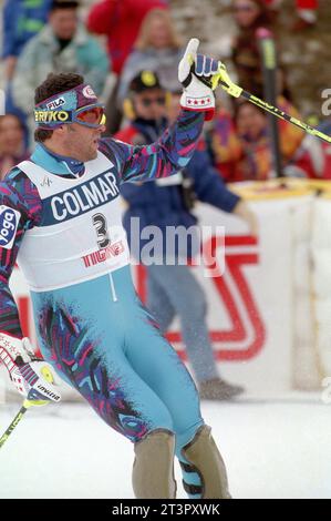 France Tignes 04.12.1994: Alberto Tomba, italienischer Skiläufer, während des WM-Rennens 1994/1995 Stockfoto