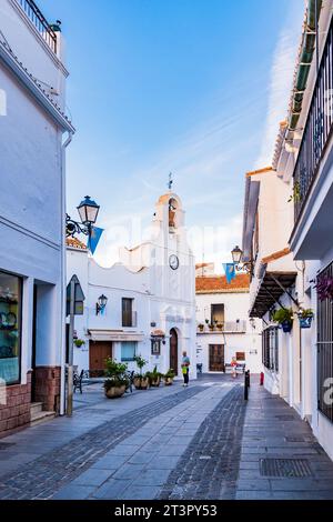 Carril Street und Liberty Square. Mijas Pueblo. Mijas, Málaga, Andalusien, Spanien, Europa Stockfoto