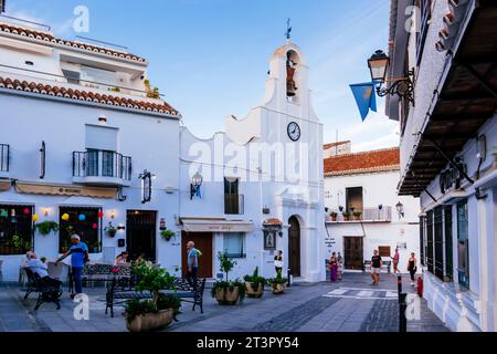 Carril Street und Liberty Square. Mijas Pueblo. Mijas, Málaga, Andalusien, Spanien, Europa Stockfoto