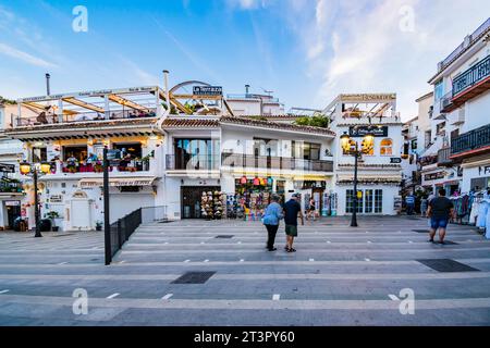 Touristische Einrichtungen auf dem Plaza Virgen de la Peña - Virgen de la Peña Platz. Mijas Pueblo. Mijas, Málaga, Andalusien, Spanien, Europa Stockfoto