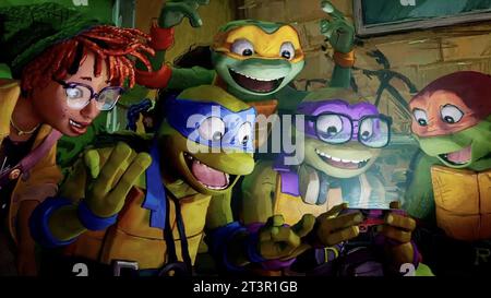 Teenage Mutant Ninja Turtles: Mutant Mayhem April O'Neil, Donatello, Michelangelo, Leonardo, Raphael Stockfoto
