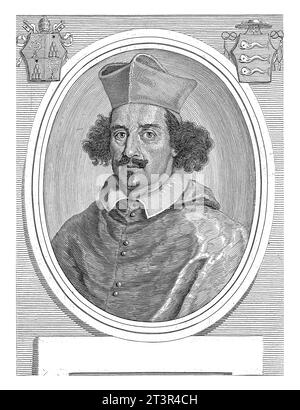 Porträt von Kardinal Giovanni Delfino, Albertus Clouwet, 1667 - 1679 Porträt von Kardinal Giovanni Delfino im ovalen Rahmen. Büste nach links. Stockfoto