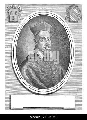 Porträt von Kardinal Ascanio Filomarino, Albertus Clouwet, 1666 - 1679 Porträt von Kardinal Ascanio Filomarino im ovalen Rahmen. Nach rechts. Stockfoto