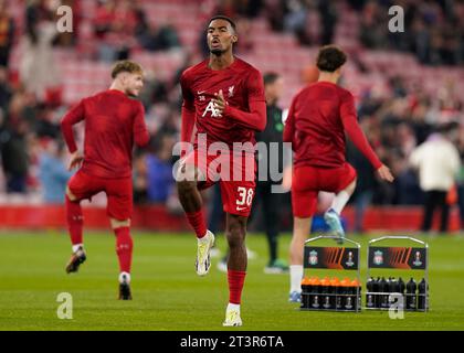 Liverpool, Großbritannien. Oktober 2023. Ryan Gravenberch während des Spiels der UEFA Europa League in Anfield, Liverpool. Der Bildnachweis sollte lauten: Andrew Yates/Sportimage Credit: Sportimage Ltd/Alamy Live News Stockfoto