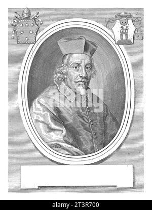 Porträt von Kardinal Mario Alberizzi, Albertus Clouwet, 1675 - 1679 Porträt im ovalen Rahmen von Kardinal Mario Alberizzi. Nach rechts. Oben Stockfoto