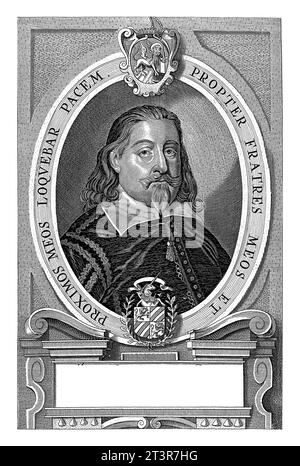 Porträt von Aloysius Contareno, Pieter de Jode (II), nach Anselm van Hulle, 1616 - 1744 Büstenporträt von Aloysius Contareno, venezianischer Diplomat. Stockfoto