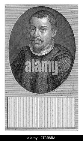 Porträt von Anthoni Jacobi Roscius, Jacob Folkema, 1702–1767 Porträt-Büste in Oval links von Prediger Anthoni Jacobi Roscius. Stockfoto