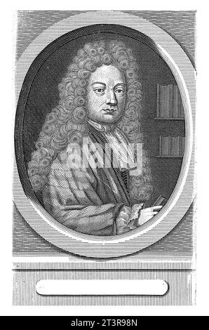 Porträt von Joseph Warder, Hendrick Hulsbergh, um 1688 - 1729 Joseph Warder mit Buch in der rechten Hand. Nach rechts, in Oval. Stockfoto