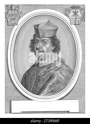 Porträt von Kardinal Carlo Pio, Albertus Clouwet, 1654–1679 Porträt im ovalen Rahmen von Kardinal Carlo Pio. Büste nach links. Stockfoto