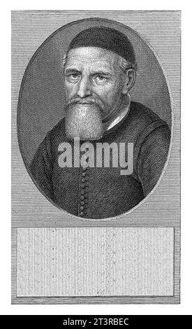 Porträt von Pieter Pietersz, Jacob Folkema, 1702 - 1767 Porträt-Büste in Oval links von Prediger Pieter Pietersz, mit Kalot. Stockfoto