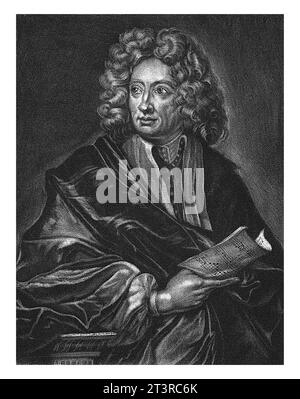 Porträt von Arcangelo Corelli, Jan de Groot, 1698–1776 der italienische Komponist Arcangelo Corelli, mit Noten in der Hand. Stockfoto