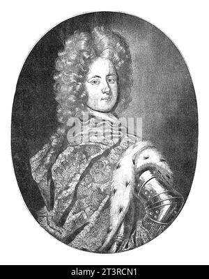 Porträt von Karl XII., König von Schweden, Pieter Schenk (I), nach David Ehrenstrahl, 1670 - 1713, Vintage-Gravur. Stockfoto