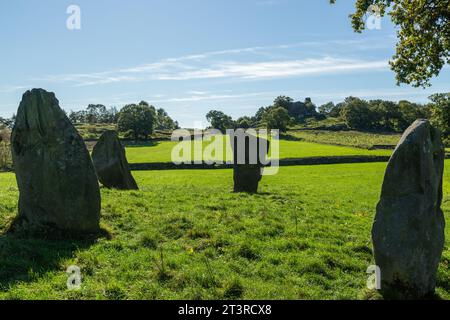 Nine Stones Close, auch bekannt als The Grey Ladies, ist ein Steinkreis im Harthill Moor in Derbyshire Stockfoto