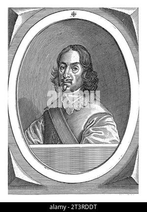 Porträt von Theodorus von Steinheim, Friedrich van Hulsen, 1649 Büste von Theodorus von Steinheim, links in einem Oval mit Randbeschriftung in lateinischer Sprache. Stockfoto