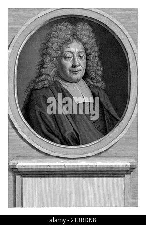 Porträt von Philippus van Limborch im Alter von 78 Jahren, Pieter van Gunst, nach H. van Limborch, 1711–1731 Philippus van Limborch im Alter von 78 Jahren. Stockfoto