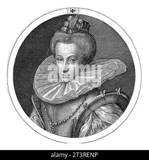 Porträt von Anne von Österreich, Königin von Spanien, Crispijn van de Passe (I), 1598 Porträt von Anne von Österreich, der vierten Ehefrau von Philipp II. Von Spanien. Stockfoto