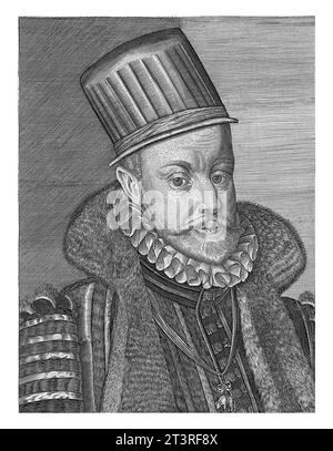 Porträt von Philipp II. Von Spanien, Johannes Eillarts, 1600–1650 Büstenporträt von Philipp II. Von Spanien (1527–1598), König von Spanien, Neapel, Sizilien und Hafen Stockfoto