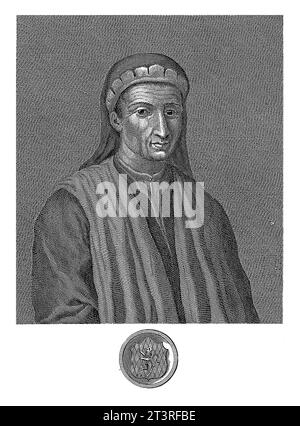 Porträt Leonardo Bruni, Francesco Allegrini, nach Giuseppe Zocchi, 1764 Porträt des Humanisten und Historikers Leonardo Bruni in Halbperson. Stockfoto