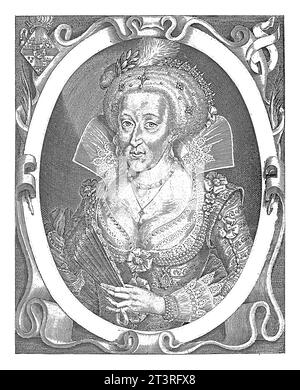 Porträt von Anne von Dänemark, Königin von England, Simon van de Passe, 1617 Porträt von Anne von Dänemark, Gemahlin von König Jakob I. von England. Stockfoto