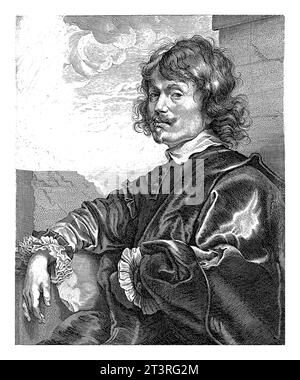 Porträt von Adriaen Hanneman, Robert van Voerst, nach Anthony van Dyck, 1625–1636 Porträt des Malers Adriaen Hanneman. Stockfoto