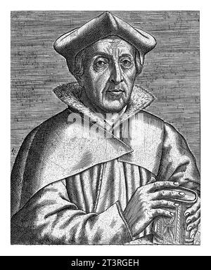 Porträt von Ruard Tapper, Philips Galle, 1604–1608 Porträt von Ruard Tapper, niederländischer Theologe und Professor in Leuven. Nach rechts. Stockfoto