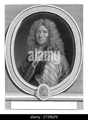 Porträt von Pierre Mignard, Gerard Edelinck, nach Pierre Mignard (1612-1695), 1666 - 1707 Porträt des französischen Hofmalers Pierre Mignard (1612-1) Stockfoto