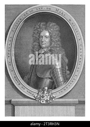 Paul de Rapin de Thoyras, Jacob Houbraken, nach J. Brandon, 1726 Portrait links von Paul de Rapin de Thoyras, in Rüstung gekleidet, in einem Oval mit Stockfoto