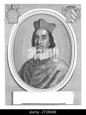 Porträt von Kardinal Gasparo Carpegna, Albertus Clouwet, 1670 - 1679 Porträt im ovalen Rahmen von Kardinal Gasparo Carpegna. Büste nach links. Oben Stockfoto