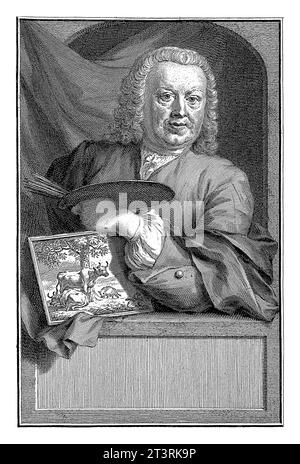 Porträt von Johan van Gool, Jacob Houbraken, nach Aert Schouman, 1748–1750 Stockfoto