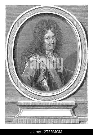 Porträt Ludwigs XIV., Gerard Edelinck, 1666–1707 Büstenporträt des französischen Königs Ludwig XIV. (1638–1715), dargestellt in einem ovalen Rahmen, stehend auf einem c Stockfoto