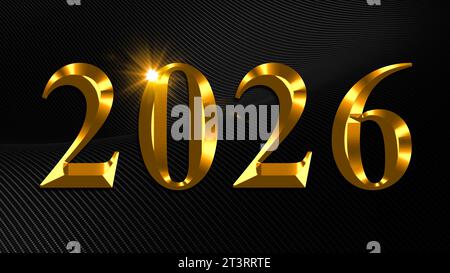 Nummer 2026 in goldenen Ziffern auf dunklem Hintergrund, Neujahr Stockfoto