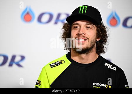 Thailand, 26. Oktober 2023, Pressekonferenz vor ODER Grand Prix von Thailand der MotoGP auf dem Chang International Circuit. 26. Oktober 2023 im Bild: Marco Bezzecchi Rueda de prensa previa al Gran Premio de MotoGP de Thailandia en el Circuito Internacional de Chang. 26 de Octubre de 2023 POOL/MotoGP.com/Cordon Pressebilder sind nur für redaktionelle Zwecke bestimmt. Obligatorischer Vermerk: © MotoGP.com Credit: CORDON PRESS/Alamy Live News Stockfoto