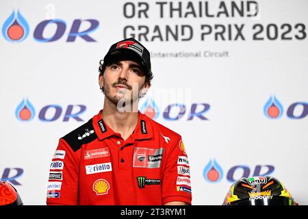 Thailand, 26. Oktober 2023, Pressekonferenz vor ODER Grand Prix von Thailand der MotoGP auf dem Chang International Circuit. 26. Oktober 2023 im Bild: Francesco Bagnaia Rueda de prensa previa al Gran Premio de MotoGP de Thailandia en el Circuito Internacional de Chang. 26 de Octubre de 2023 POOL/MotoGP.com/Cordon Pressebilder sind nur für redaktionelle Zwecke bestimmt. Obligatorischer Vermerk: © MotoGP.com Credit: CORDON PRESS/Alamy Live News Stockfoto