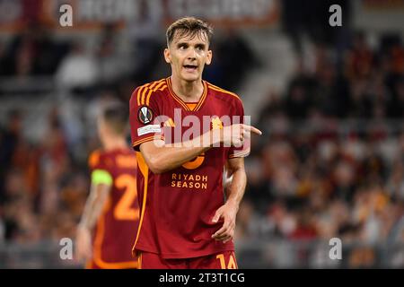 Rom, Italien. Oktober 2023. Diego Llorente von AS Roma während des Europa League Group G Fußballspiels zwischen AS Roma und SK Slavia Prag im Olimpico-Stadion in Rom (Italien), 26. Oktober 2023. Quelle: Insidefoto di andrea staccioli/Alamy Live News Stockfoto