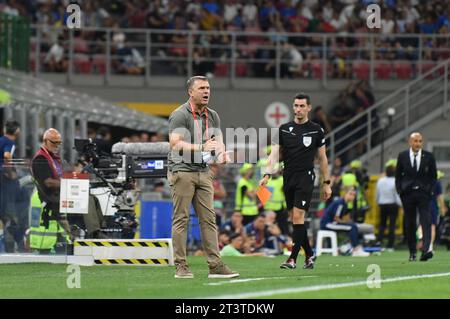 Mailand, Italien - 11. September 2023: Ukrainischer Trainer Serhiy Rebrov im Qualifikationsspiel zur UEFA EURO 2024 Italien gegen die Ukraine im Stadio San Siro in Mailand Stockfoto