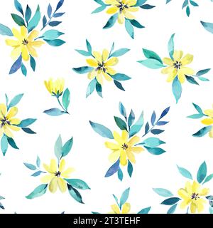 Nahtloses Aquarellmuster mit hübschen, zarten gelben Blüten. Vektorabbildung Stock Vektor