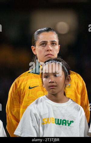 Perth, Australien. Oktober 2023. Perth, Australien, 26. Oktober 2023: Porträt von Alex Chidiac (8 Australien) während des AFC Womens Olympic Qualifying Turnier Runde 2 Spiel zwischen Australien und IR Iran im Perth Rectangular Stadium in Perth, Australien (Noe Llamas/SPP) Credit: SPP Sport Press Photo. /Alamy Live News Stockfoto