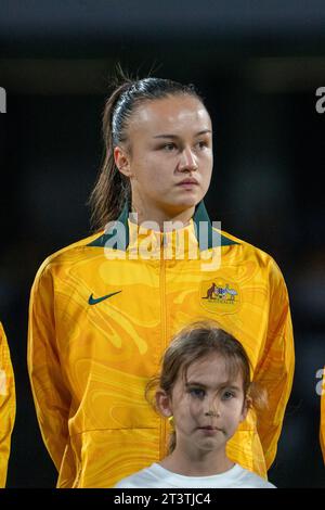 Perth, Australien. Oktober 2023. Perth, Australien, 26. Oktober 2023: Porträt von Amy Sayer (17 Australien) während des AFC Womens Olympic Qualifying Turnier Runde 2 Spiel zwischen Australien und IR Iran im Perth Rectangular Stadium in Perth, Australien (Noe Llamas/SPP) Credit: SPP Sport Press Photo. /Alamy Live News Stockfoto