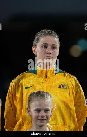 Perth, Australien. Oktober 2023. Perth, Australien, 26. Oktober 2023: Porträt von Teagan Micah (12 Australien) während des AFC Womens Olympic Qualifying Turnier Runde 2 Spiel zwischen Australien und IR Iran im Perth Rectangular Stadium in Perth, Australien (Noe Llamas/SPP) Credit: SPP Sport Press Photo. /Alamy Live News Stockfoto