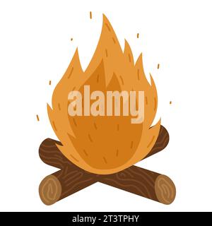 Flaches Lagerfeuer isoliert auf weißem Hintergrund. Vektorflamme in flacher Darstellung. Illustration für Aufkleber und Webdesign Stock Vektor