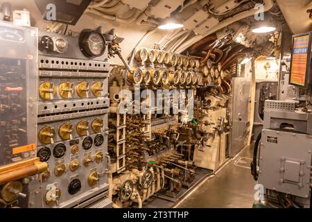Muskegon, Michigan - das USS Silversides, ein U-Boot der Gato-Klasse aus dem Zweiten Weltkrieg, im USS Silversides Submarine Museum. Stockfoto