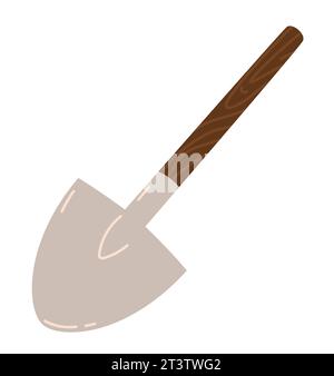 Handgezeichnete Schaufelillustration isoliert auf weißem Hintergrund in flacher Art. Isoliertes Objekt für Druck, Aufkleber, Logo und Webdesign Stock Vektor