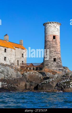 West Maidens Lighthouse, Larne, County Antrim, Nordirland, Großbritannien Stockfoto